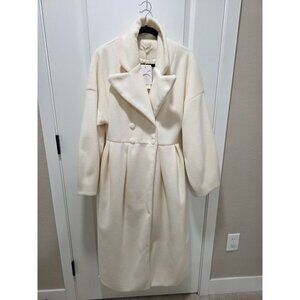 Commense Womens Double-Breasted Long White Coat L Polyester Blend